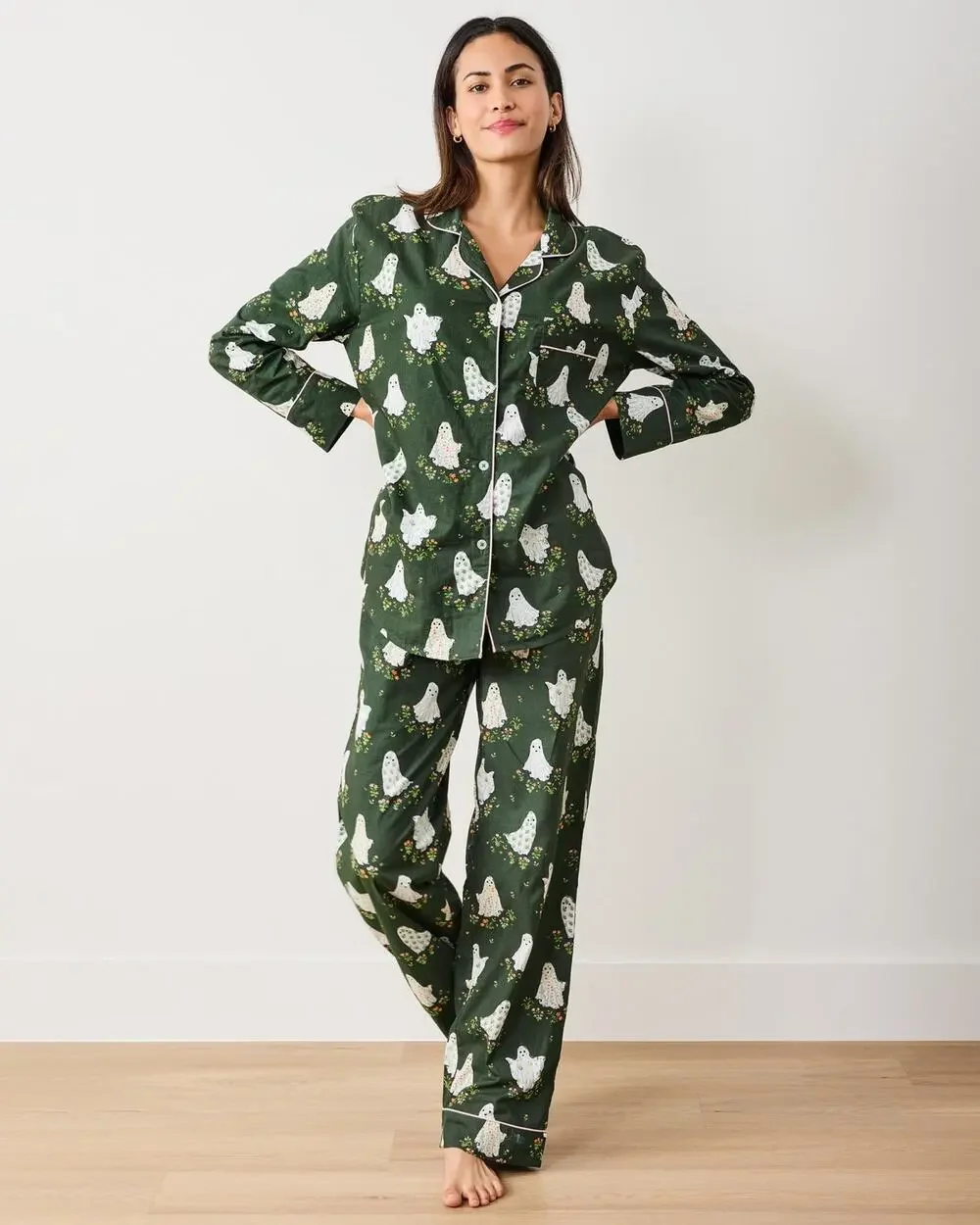 Printfresh Gardening Ghosts Long PJ Set Overgrown Moss Green M